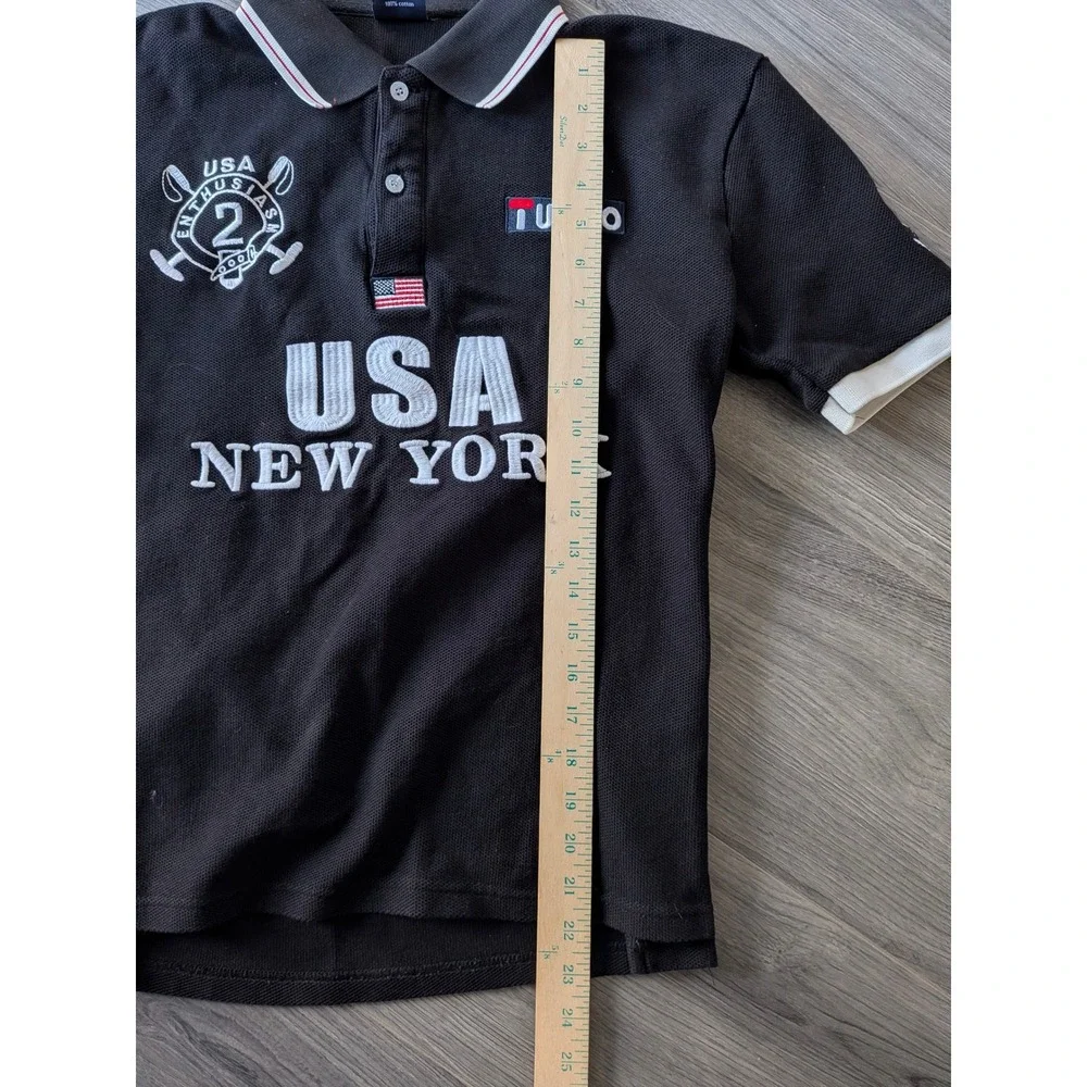 Tusuo Mens USA New York Polo Shirt Black Short Sleeve Embroidered Crest Size L